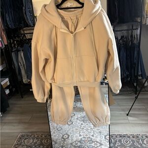 Cream Hooded Tracksuit Set